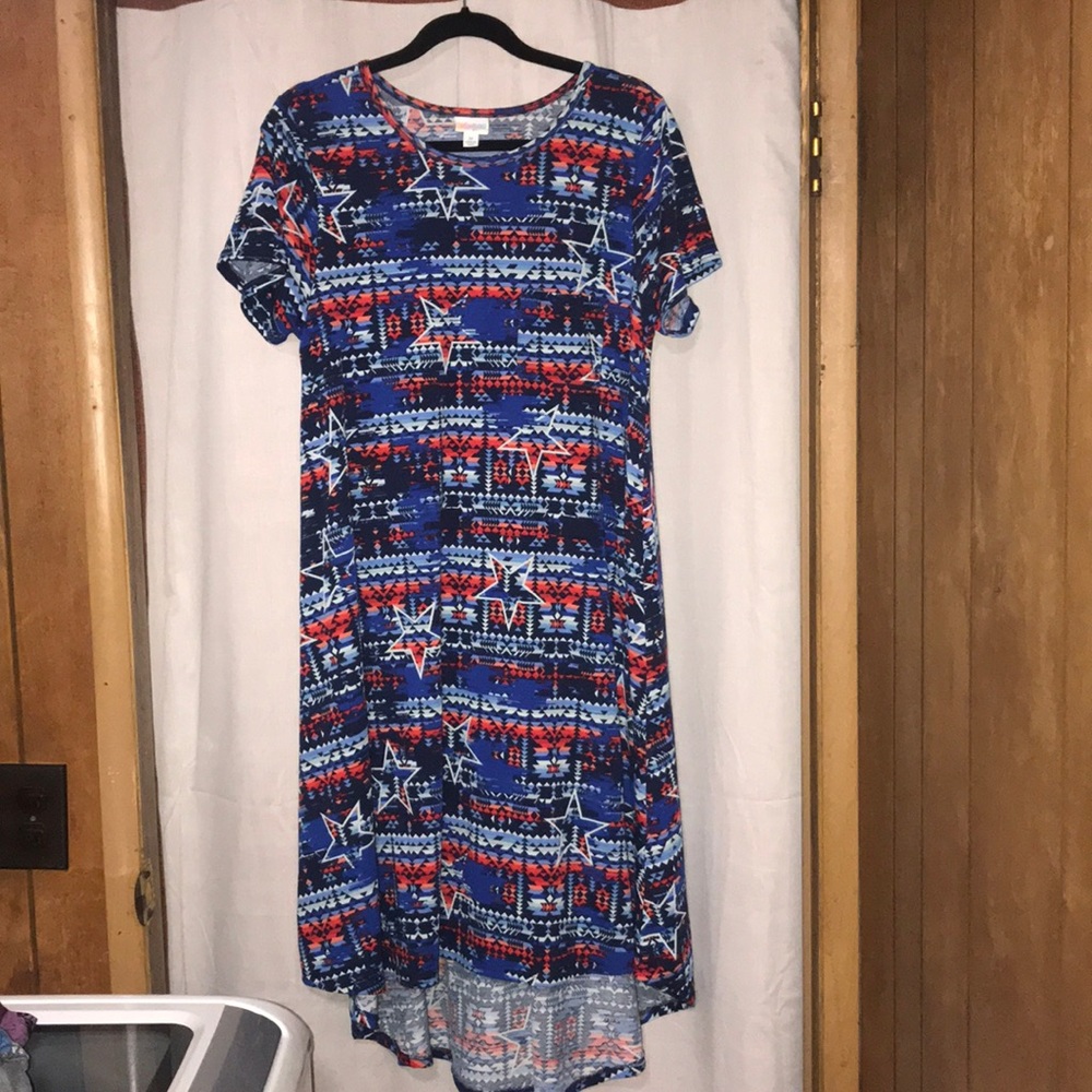 LuLa Roe Carly Dress Red, White, Blue w/stars